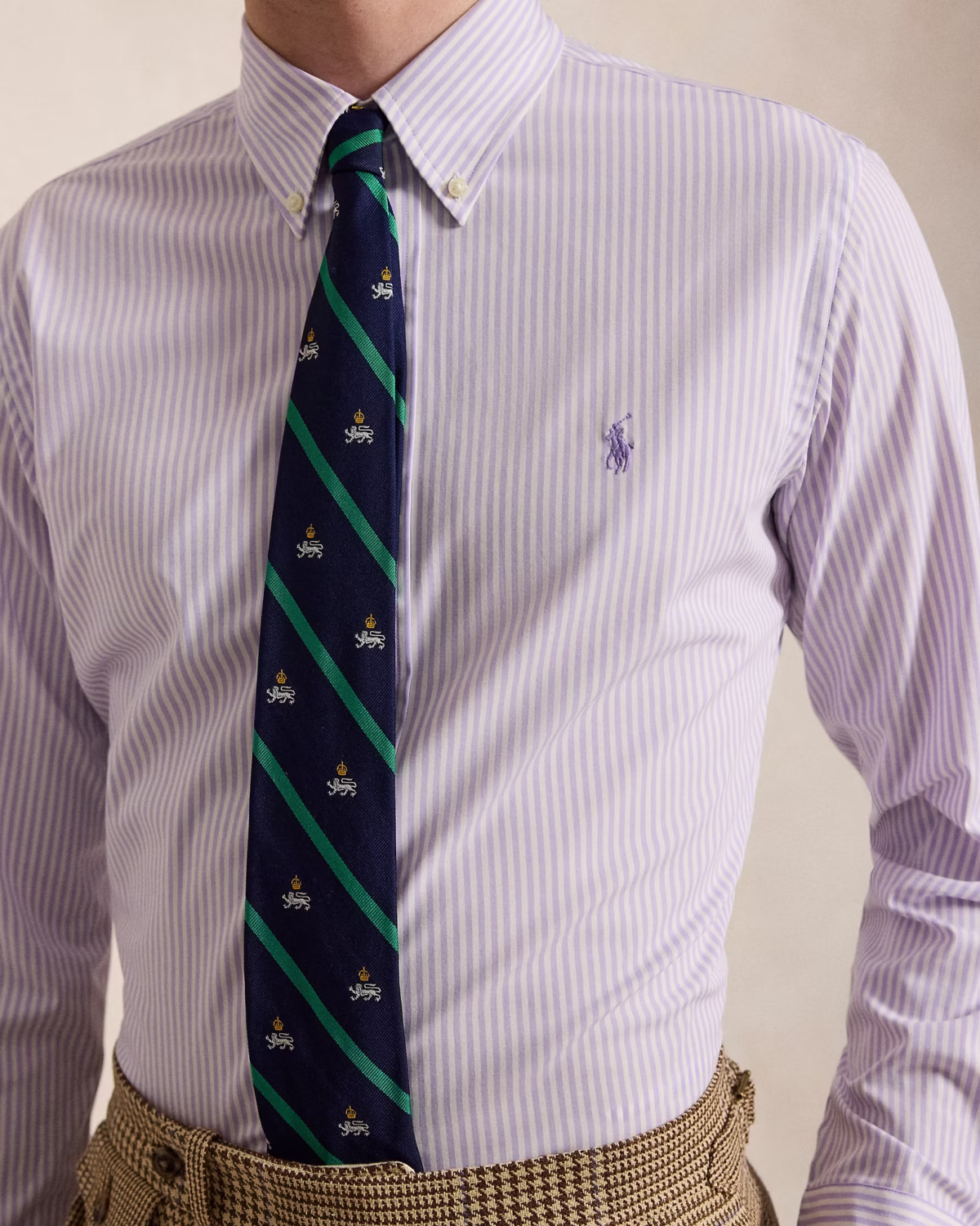 Custom Fit Striped Stretch Poplin Shirt (Colour: Powder Purple/White) - Image 2
