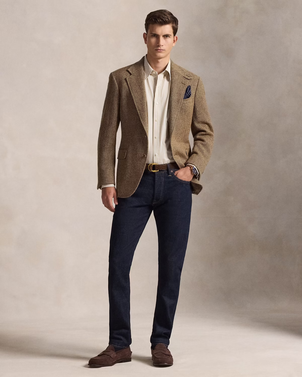 Custom Fit Striped Stretch Poplin Shirt (Colour: Coastal Beige/White) - Image 5