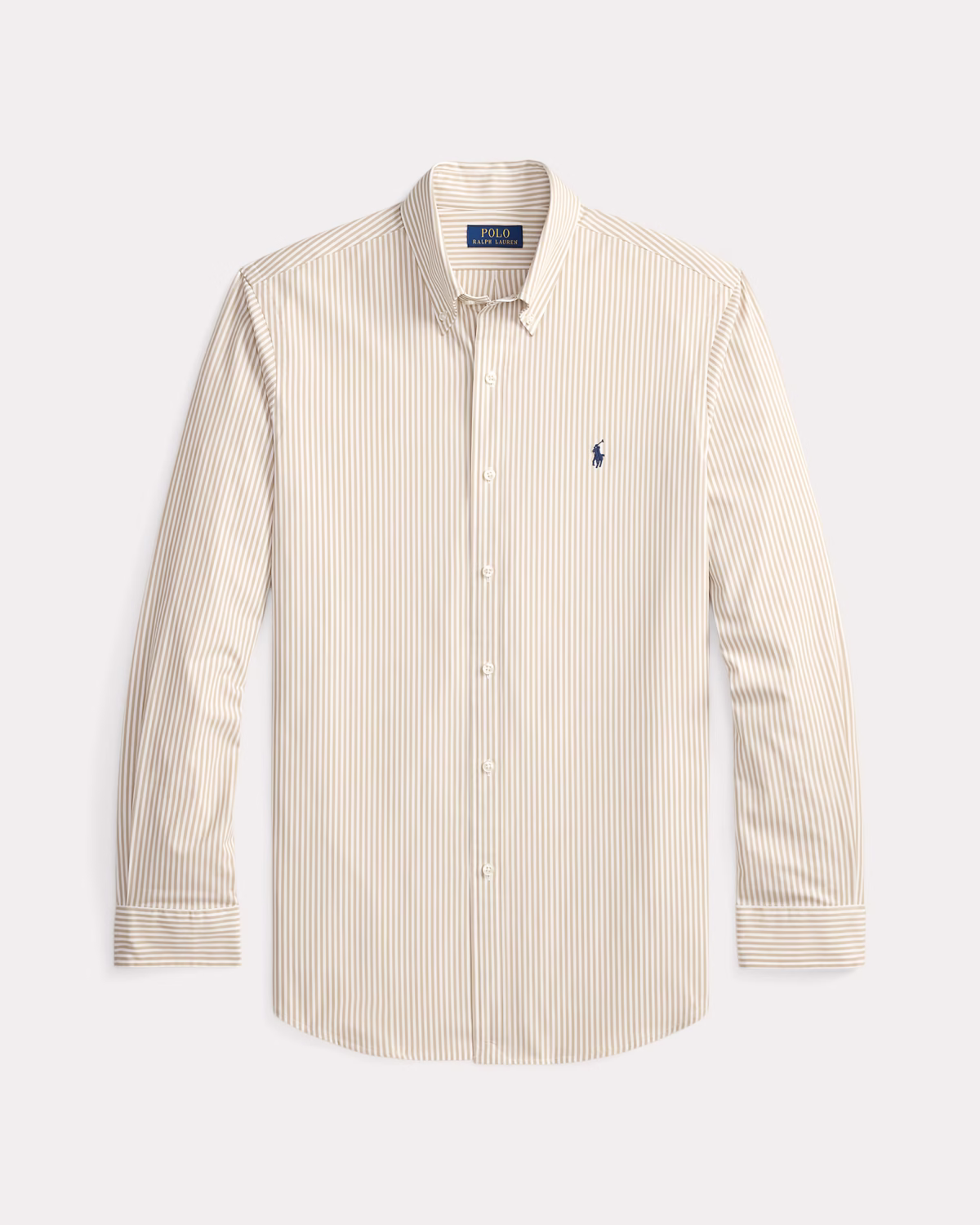 Custom Fit Striped Stretch Poplin Shirt (Colour: Coastal Beige/White) - Image 4