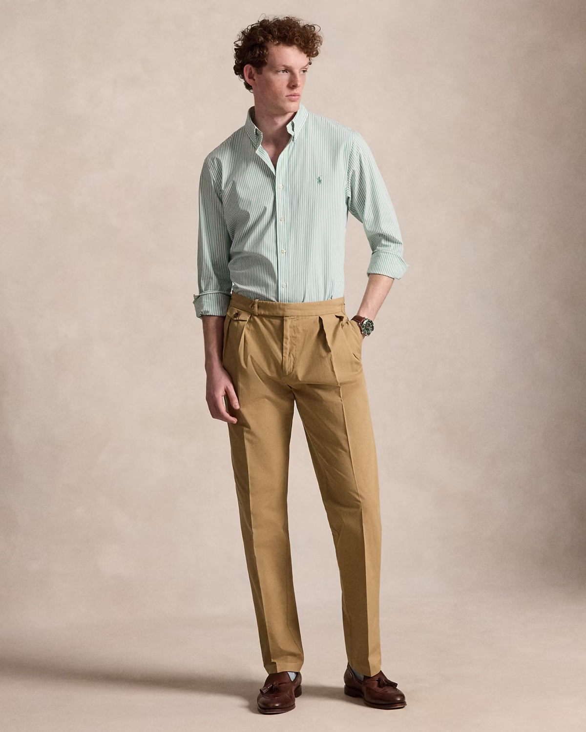 Custom Fit Striped Stretch Poplin Shirt (Colour: Essex Green/White) - Image 4