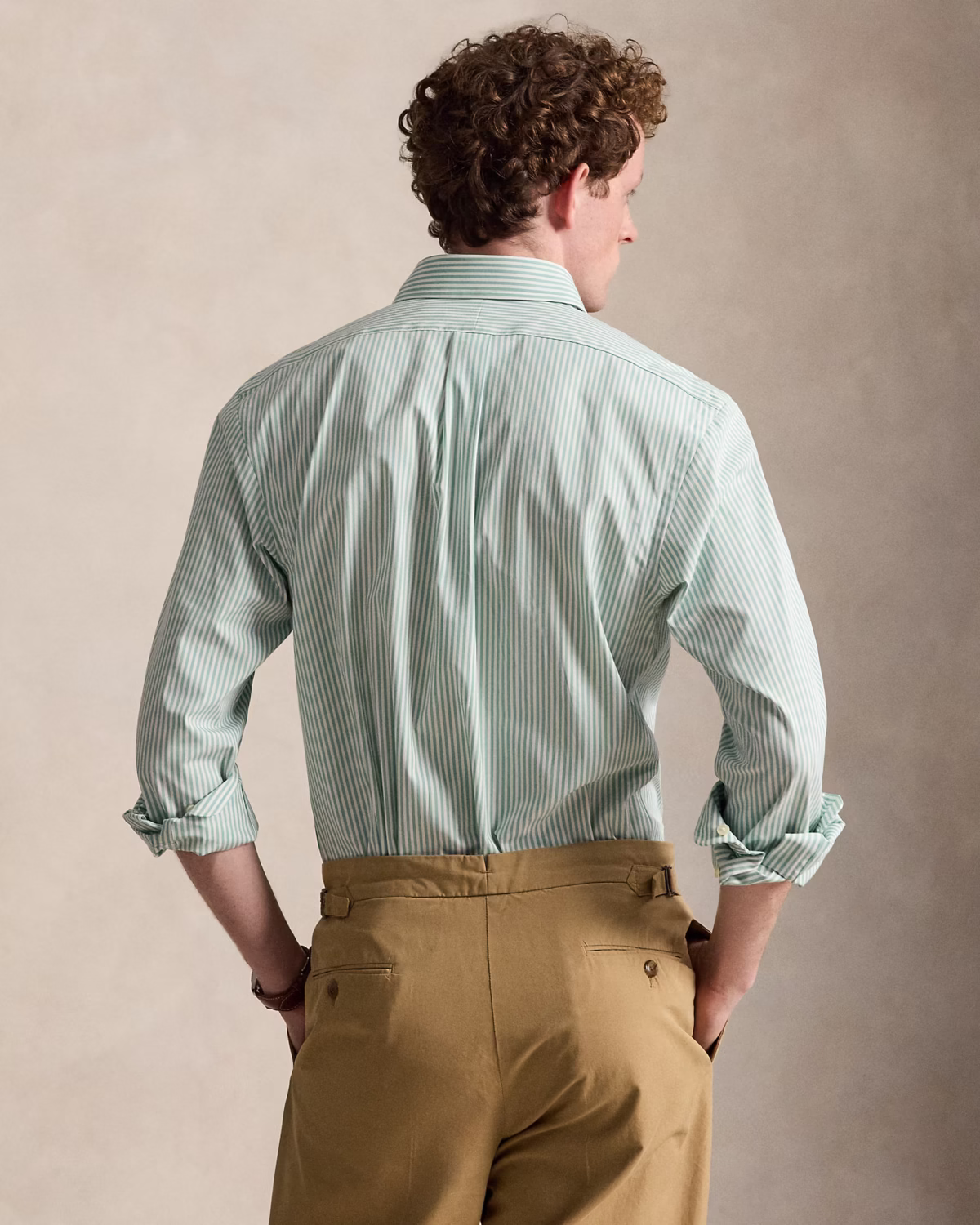 Custom Fit Striped Stretch Poplin Shirt (Colour: Essex Green/White) - Image 3