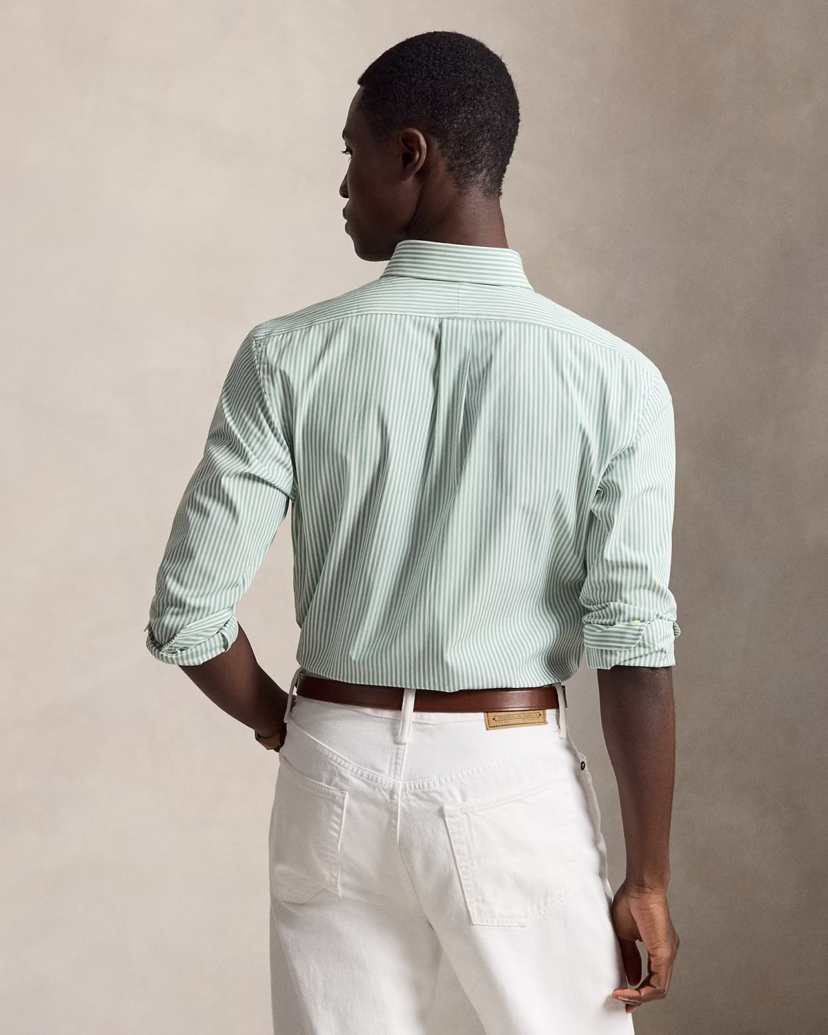 Custom Fit Striped Stretch Poplin Shirt (Colour: Faded Mint/White) - Image 3