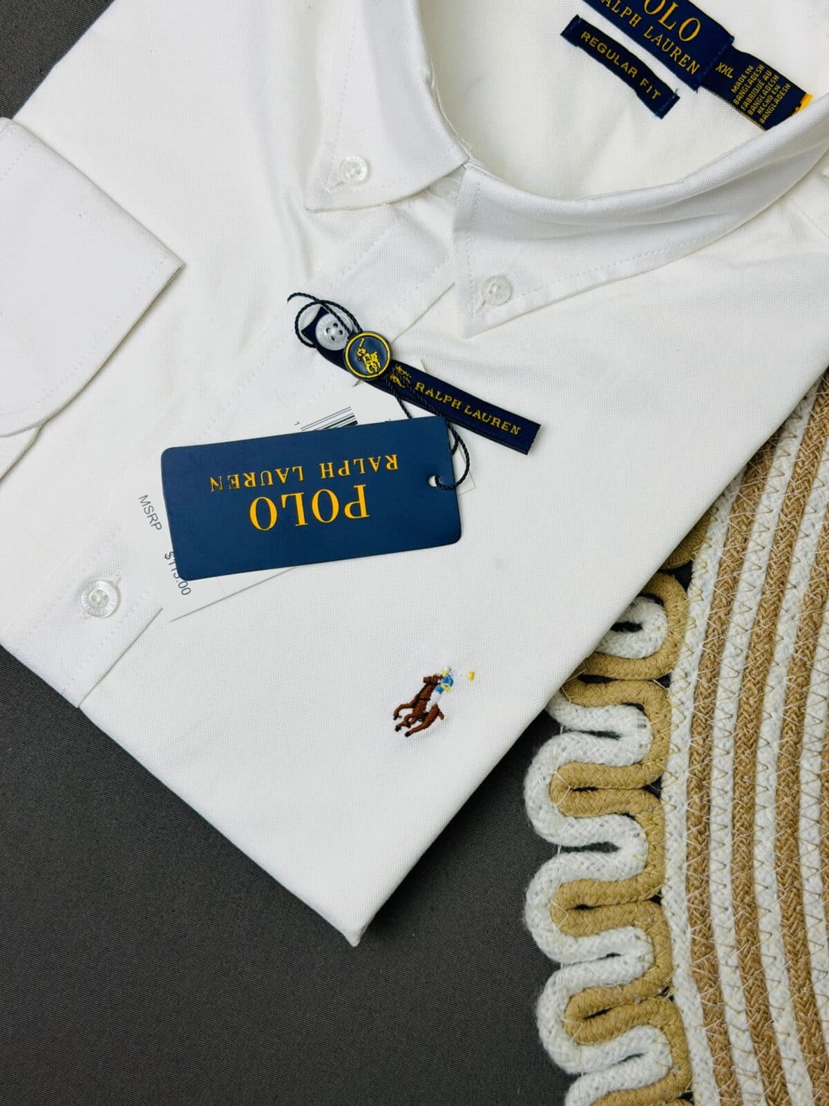 Slim Fit Garment-Dyed Oxford Shirt-White - Image 3