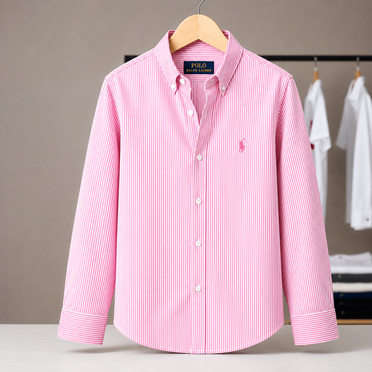 2 Pes Combo- Custom Fit Striped Stretch Poplin Shirt (Colour: Pink/Blue) - Image 3