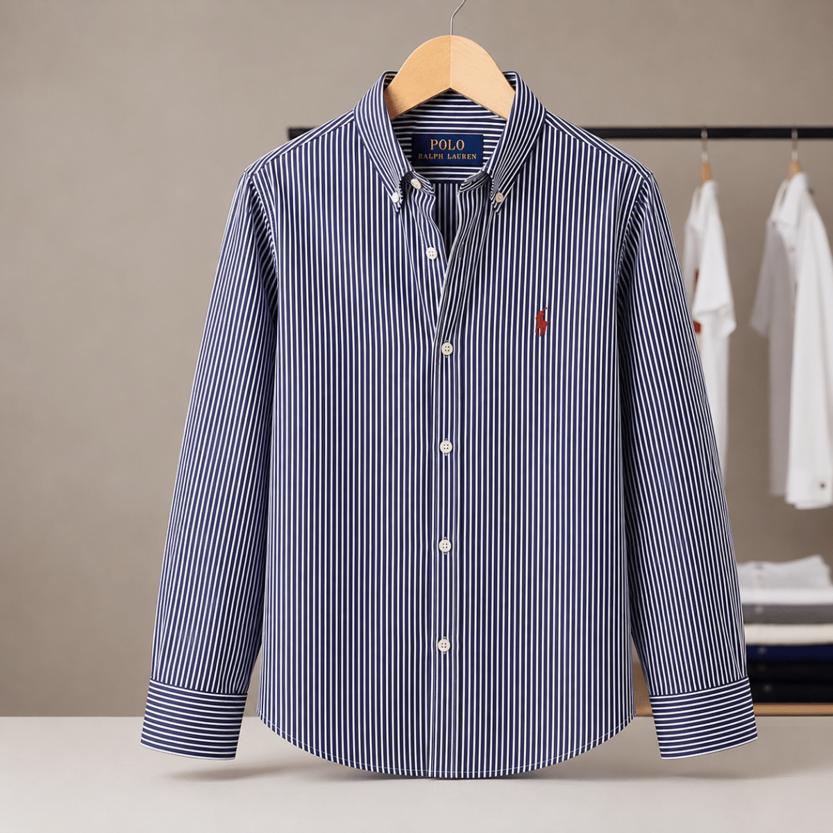 2 Pes Combo-Custom Fit Striped Stretch Poplin Shirt (Colour: Carmel Navy/Pink/White) - Image 3