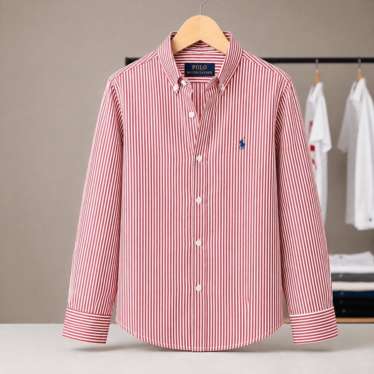 2 Pes Combo- Custom Fit Striped Stretch Poplin Shirt (Colour: Carmel Wine /Pink/White) - Image 3
