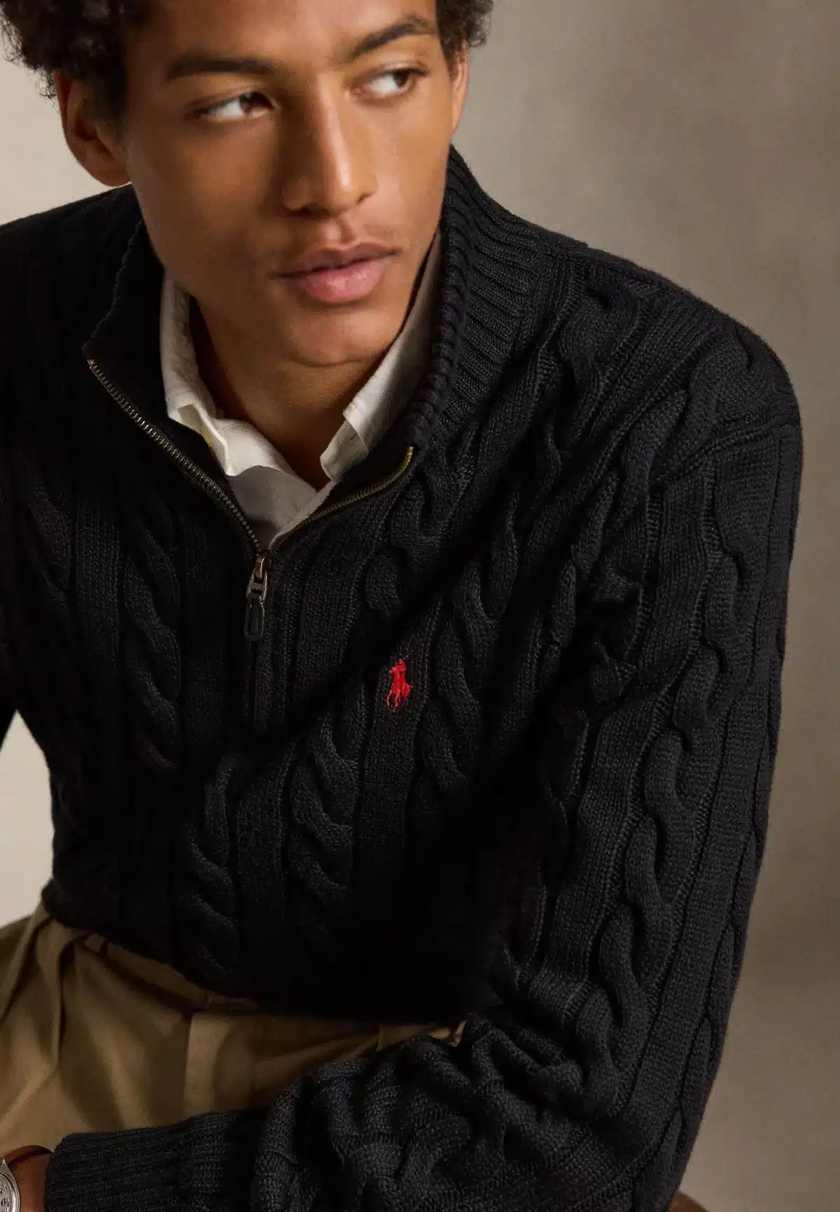 Polo Ralph Lauren Cable-Knit Cotton Quarter-Zip Sweater -Black - Image 4