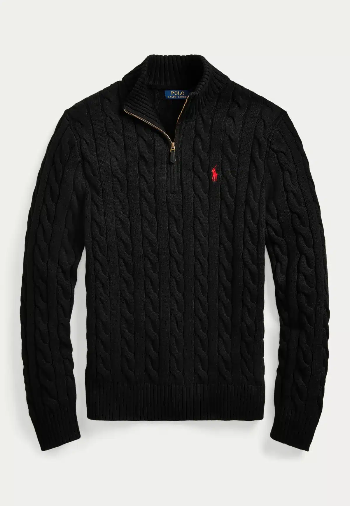Polo Ralph Lauren Cable-Knit Cotton Quarter-Zip Sweater -Black - Image 3