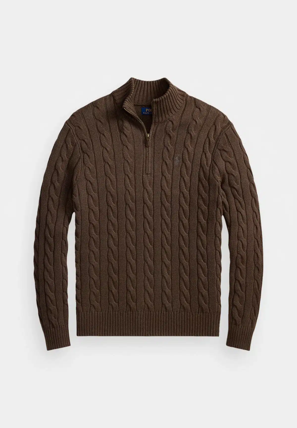 Polo Ralph Lauren Cable-Knit Cotton Quarter-Zip Sweater -Coffec - Image 5