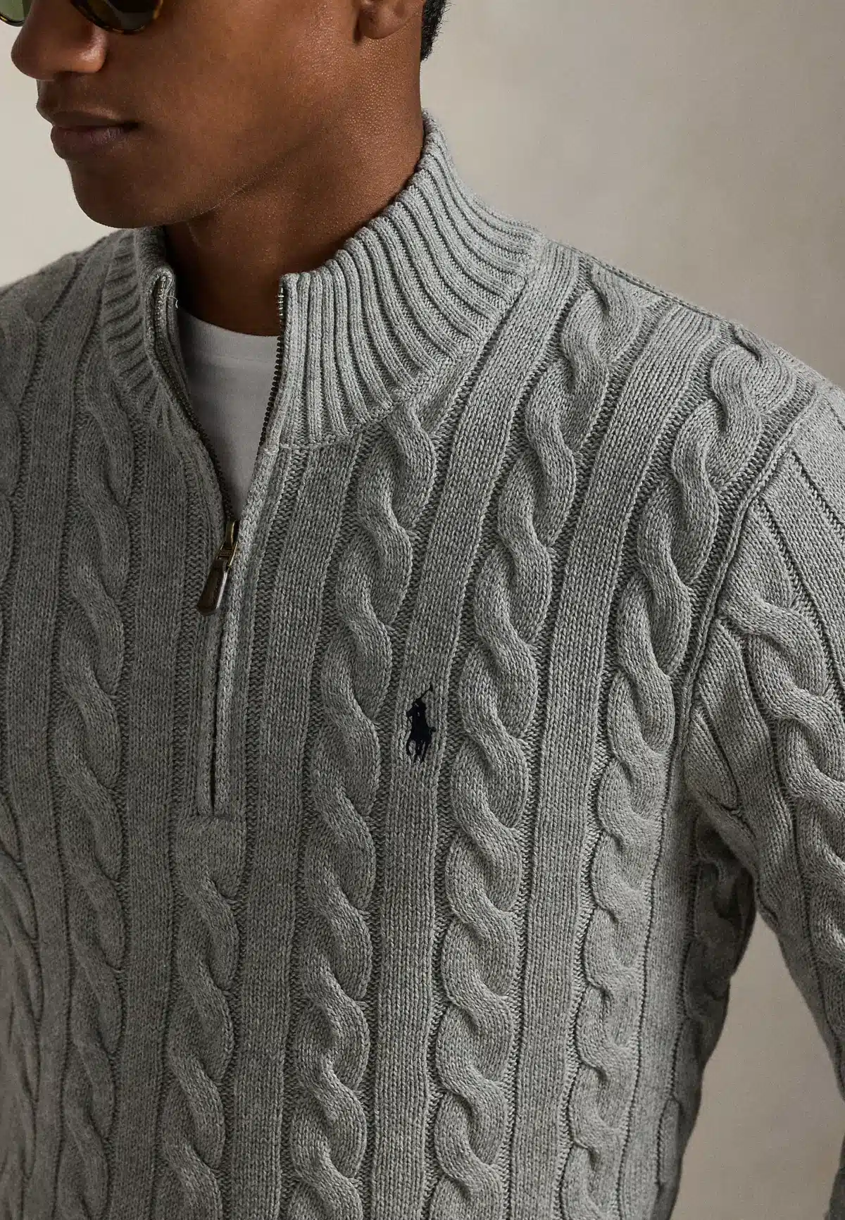 Polo Ralph Lauren Cable-Knit Cotton Quarter-Zip Sweater -Grey - Image 2