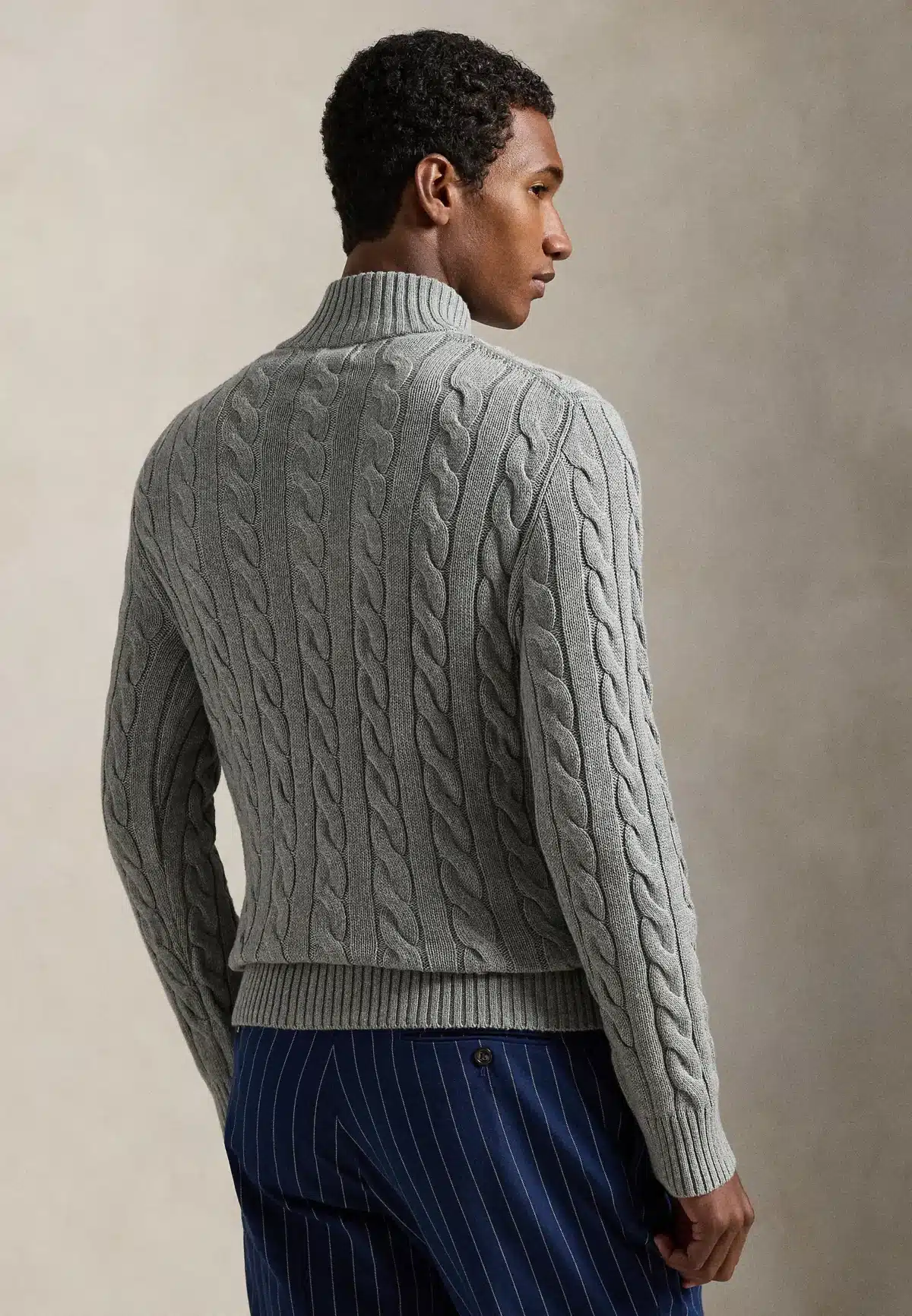 Polo Ralph Lauren Cable-Knit Cotton Quarter-Zip Sweater -Grey - Image 3