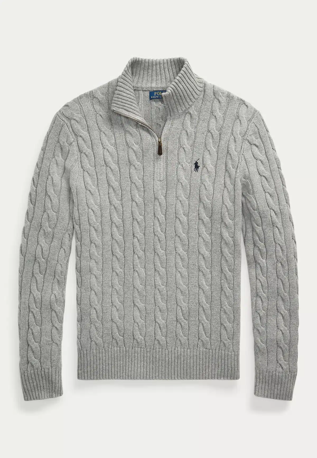 Polo Ralph Lauren Cable-Knit Cotton Quarter-Zip Sweater -Grey - Image 4