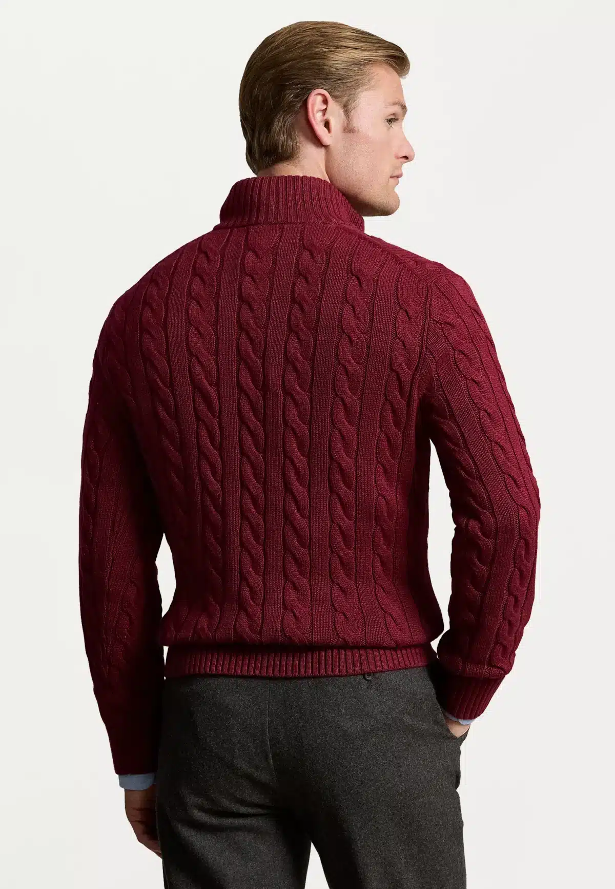 Polo Ralph Lauren Cable-Knit Cotton Quarter-Zip Sweater -Maroon - Image 3