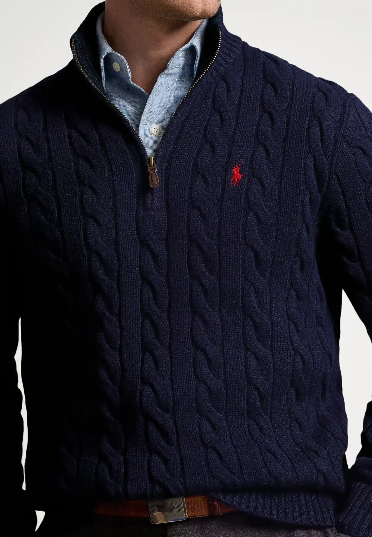 Polo Ralph Lauren Cable-Knit Cotton Quarter-Zip Sweater -Navy Blue - Image 2