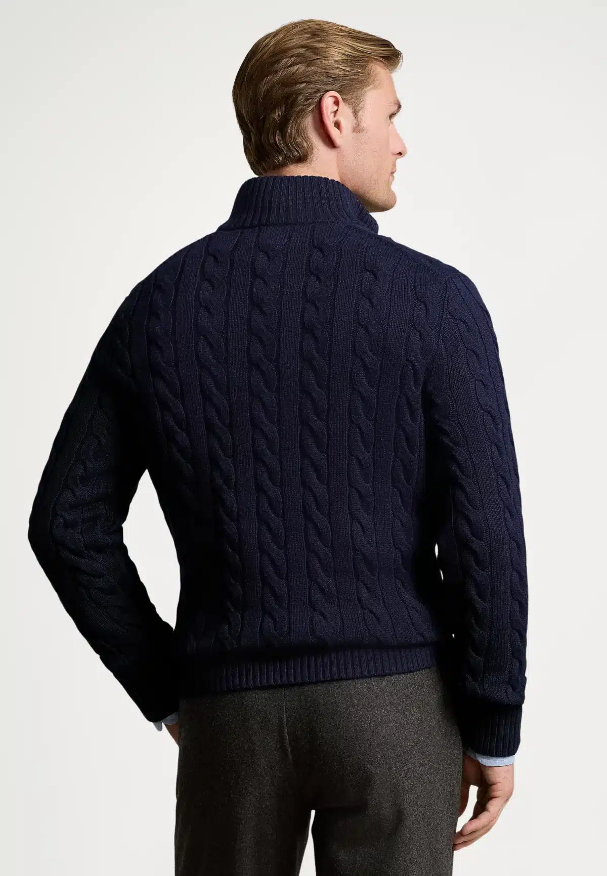 Polo Ralph Lauren Cable-Knit Cotton Quarter-Zip Sweater -Navy Blue - Image 3