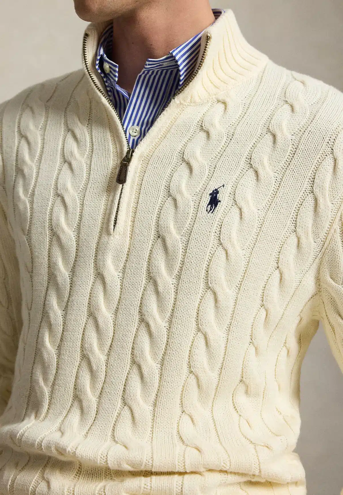 Polo Ralph Lauren Cable-Knit Cotton Quarter-Zip Sweater -Off White - Image 2