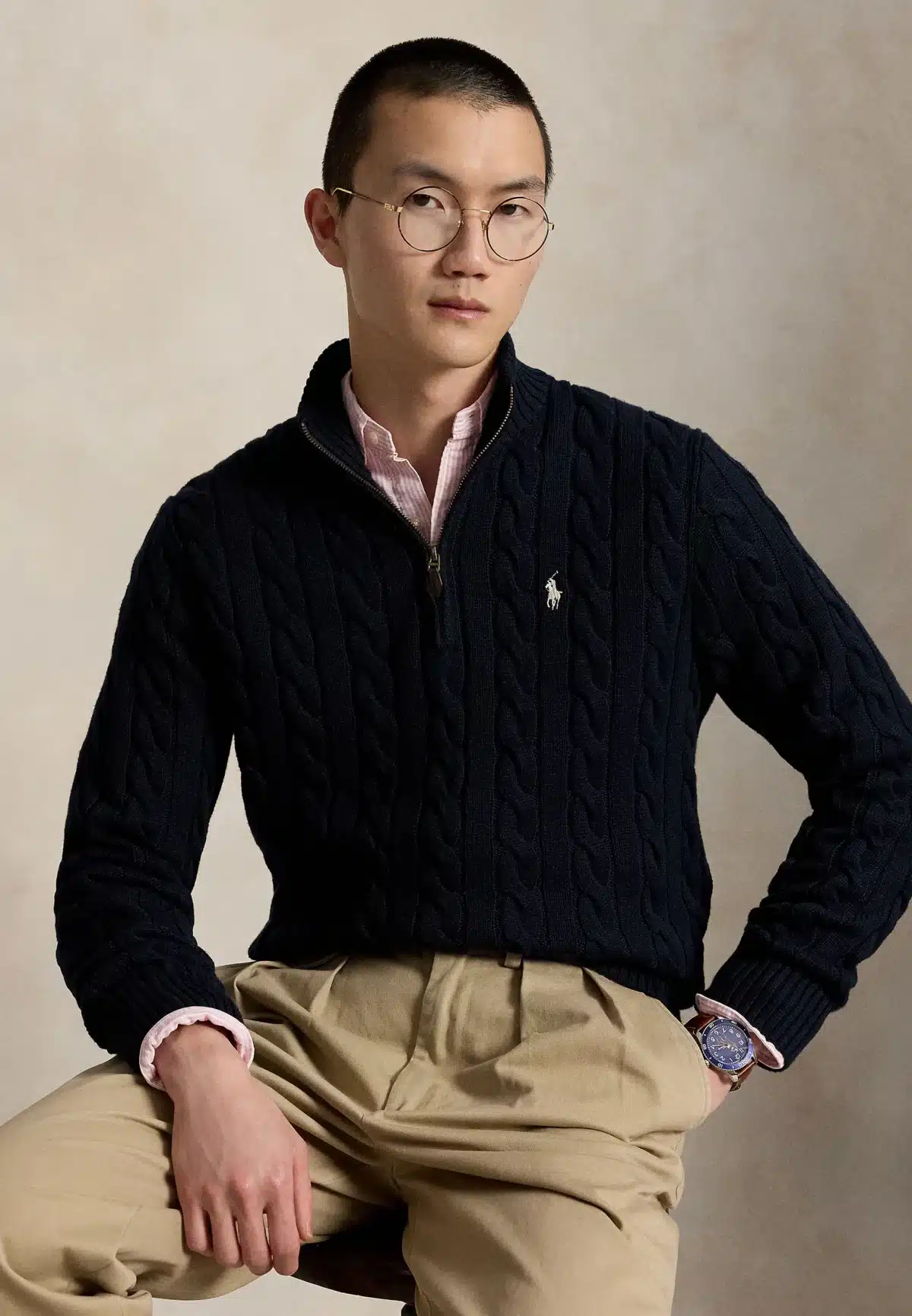Polo Ralph Lauren Cable-Knit Cotton Quarter-Zip Sweater -Charcoal - Image 3