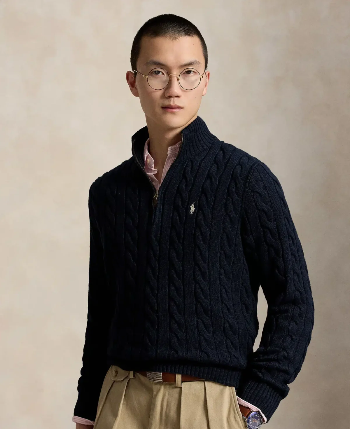 Polo Ralph Lauren Cable-Knit Cotton Quarter-Zip Sweater -Charcoal - Image 4