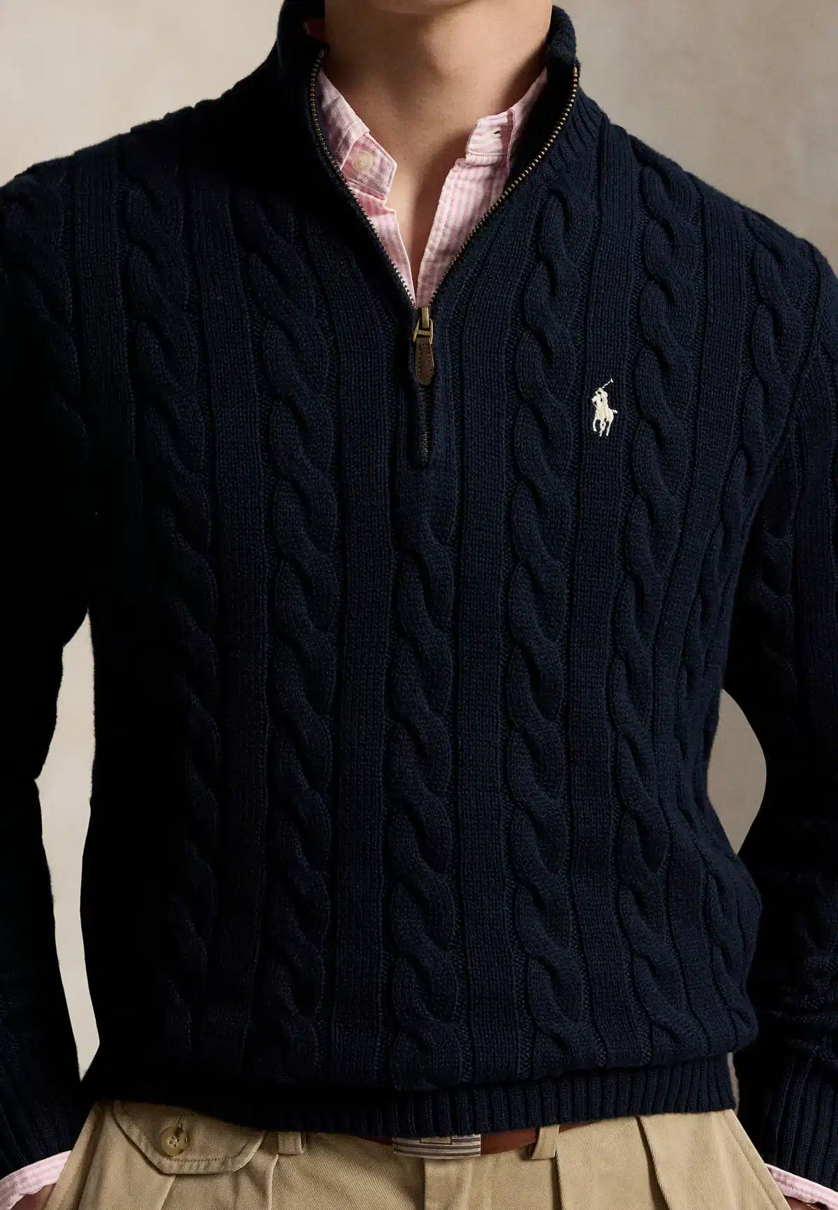 Polo Ralph Lauren Cable-Knit Cotton Quarter-Zip Sweater -Charcoal - Image 2